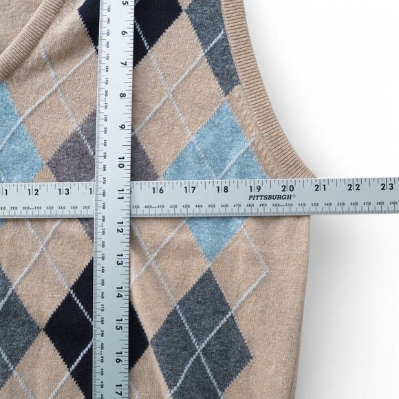 Scott & Charters Lambswool Argyle Sweater Vest Made in Scotland Beige Men's M - Picture 7 of 8